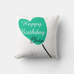 Almofada Coração verde feliz aniversário branco balão preto