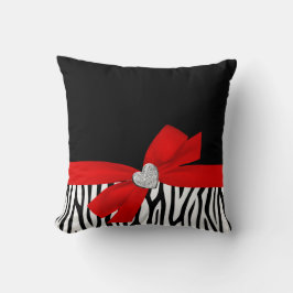 Almofada Coração vermelho do diamante do arco da zebra