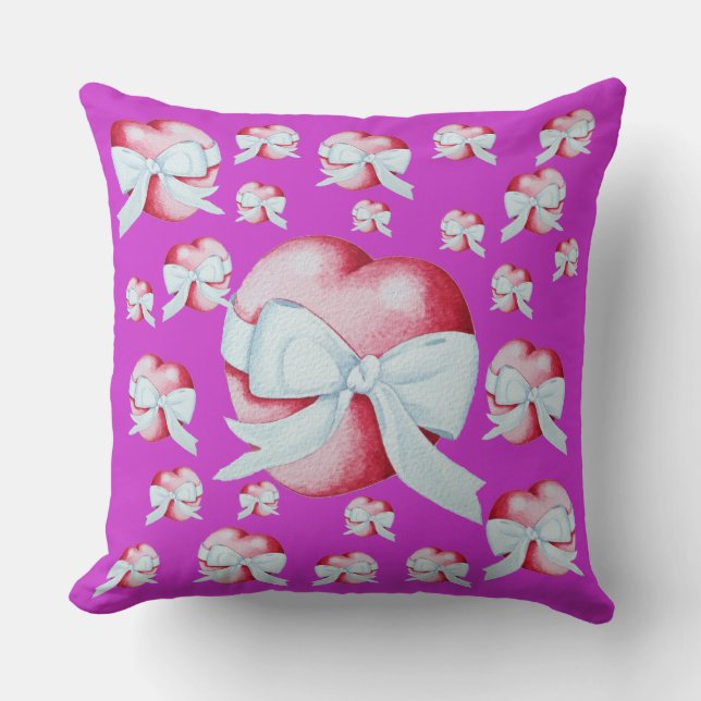 Almofada coração vermelho romântico e arco branco (Frente)