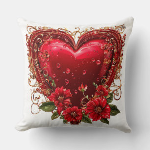 Almofada Coração Vermelho Rosa Floral Amor Romântico
