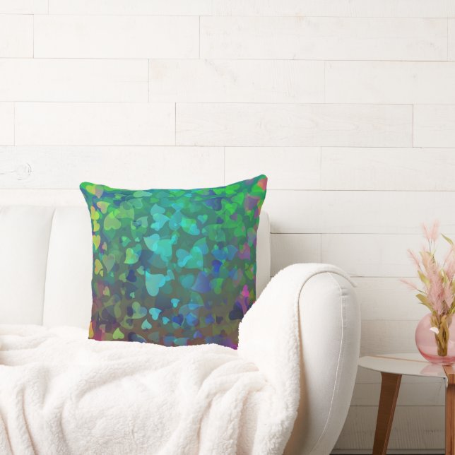 Almofada Corações Caindo Vermelho e Verde (Sofá)