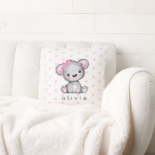Almofada Corações cor-de-rosa do urso de pelúcia personaliz