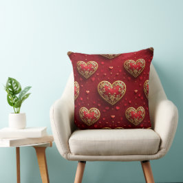 ALMOFADA CORAÇÕES DE AMOR DE SÃO VALENTIM VERMELHOS E DOURA