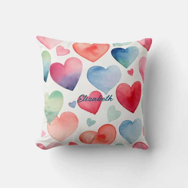 Almofada Corações de aquarela (Frente)