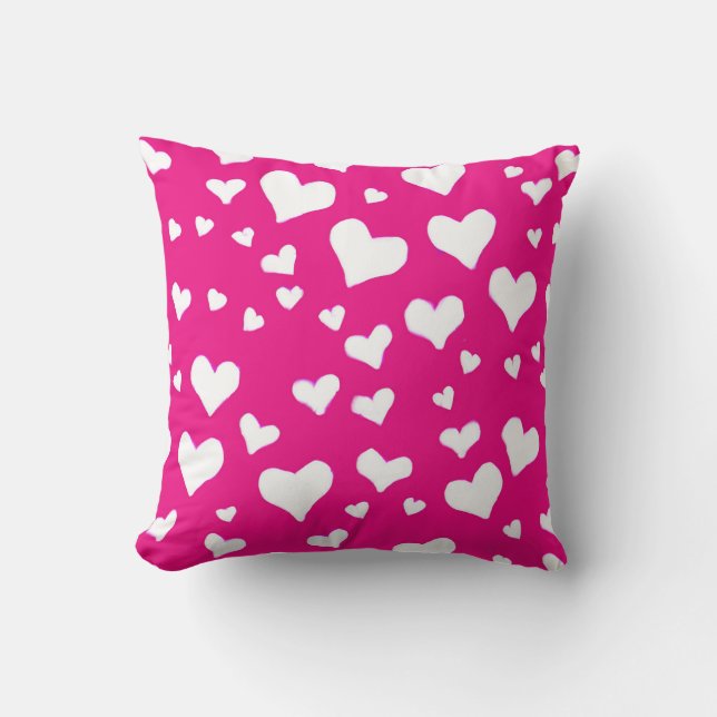 Almofada Corações de Giz Branco no Rosa de Fuchsia (Frente)