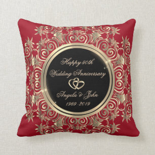 Almofada Corações de Ouro Elegantes, Vermelho 50º Aniversá
