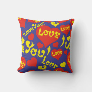 Almofada Corações e Amor Coloridos Vermelho, Azul e Amarelo