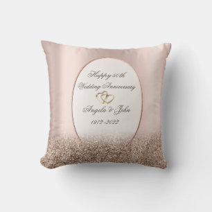 Almofada Corações Moldura Brilho Dourado Rosa 50º Aniversár