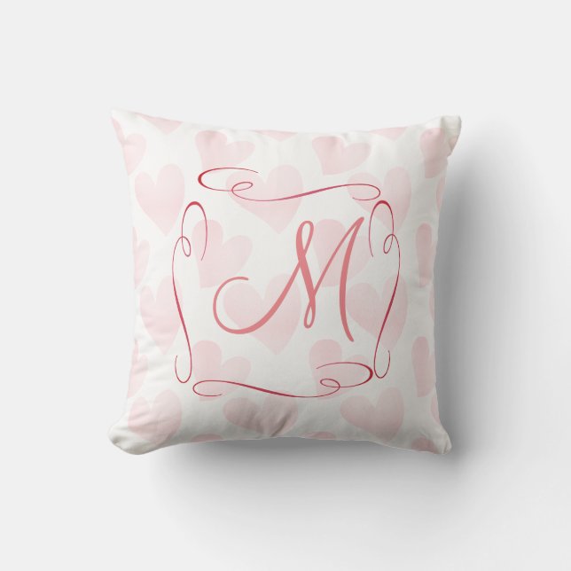 Almofada Corações Monogramados Rosa Pastel Sonhador (Frente)