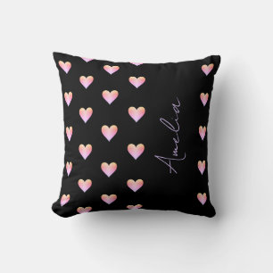 Almofada Corações Personalizados Cor-de-Rosa Preto Moderno