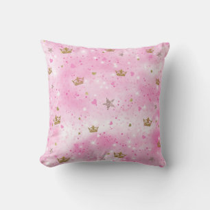 Almofada Corações Princesas Rosas Estrelas & Coroas