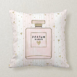 Almofada Corações Rosa e Dourado Paris Perfume Chic Moda