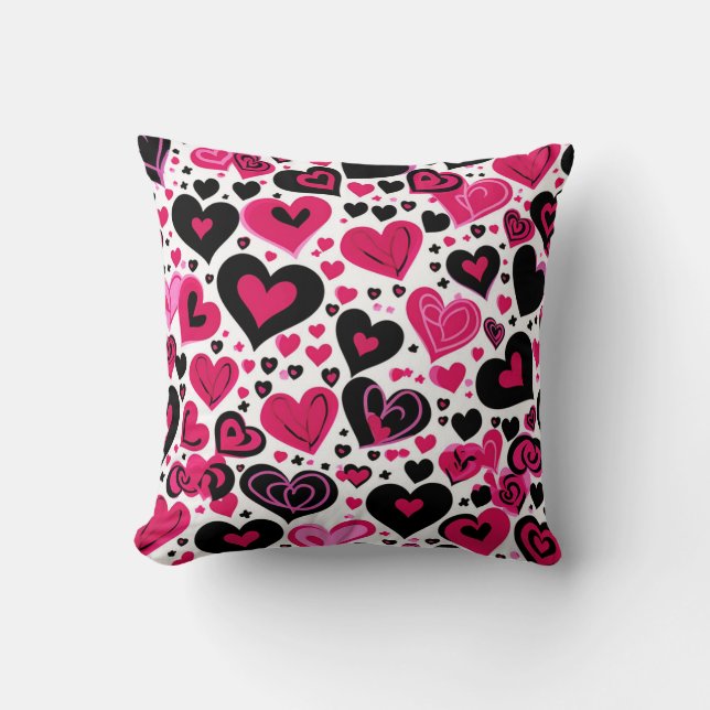 Almofada Corações Rosa e Preto (Frente)