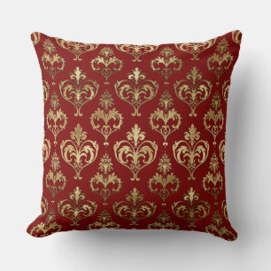 Almofada Corações Vermelhos e Dourados Elegantes Damask do