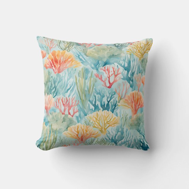 Almofada Coral Amarelo-Amarelo-Laranja Recife Costeiro Náut (Frente)