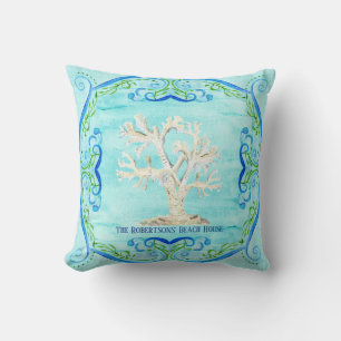 Almofada Coral azul Scrollwork da decoração da casa da ca