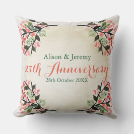 Almofada Coral botânico do aniversário de casamento da