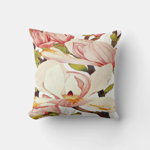 Almofada Coral Botânico Rosa Magnolia Flores Arte Floral