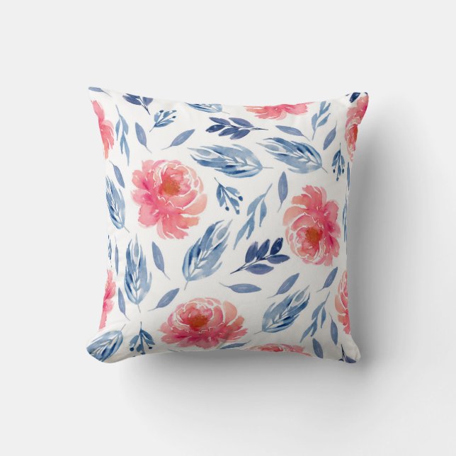 Almofada Coral de aquarelas e flores de marinho (Frente)