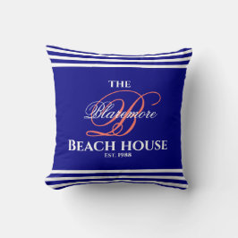 Almofada Coral do Script do Monograma da Família de marinho