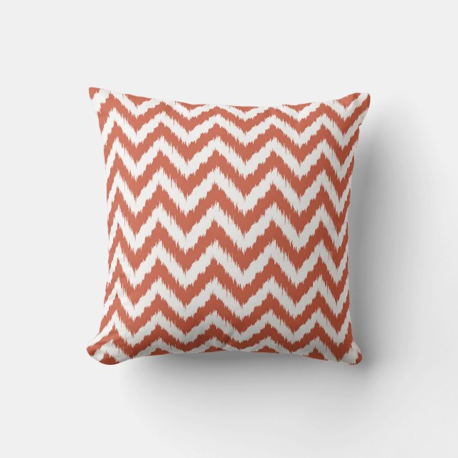 Almofada Coral escuro e Chevron boémio branco (Frente)