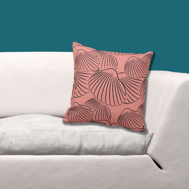 Almofada Coral feminino e padrão de concha negra (Pink Pillow With Black Shell Pattern)
