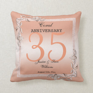 Almofada  Coral Gem & Glitter 35º Aniversário de Casament