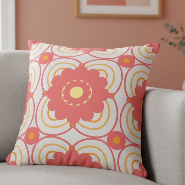 Almofada Coral Pink Flower (Hand‑drawn and mid‑century inspired, perfect for a soft‑color statement.)