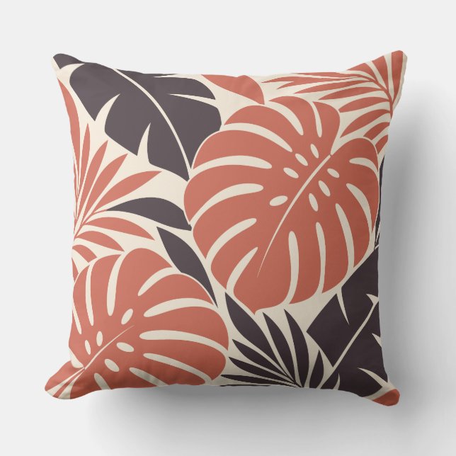 Almofada Coral Plum Tropical Leaf Silhouette (Frente)