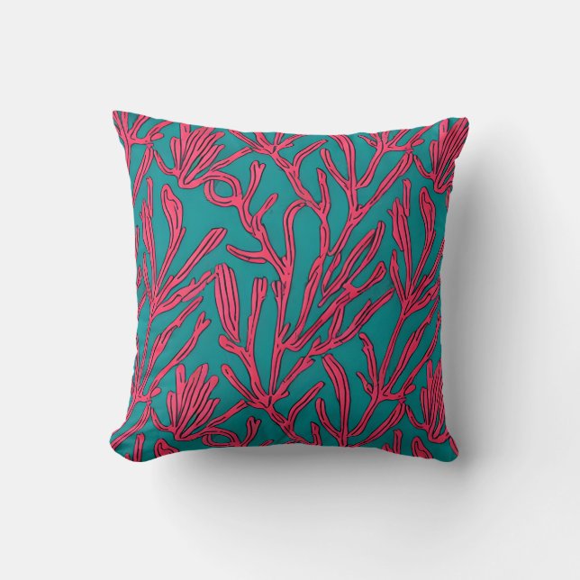 Almofada Coral Reef Rosa e Teal abstrato (Frente)