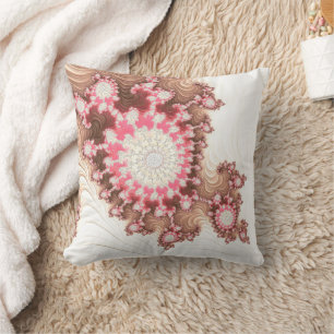 Almofada Coral rosa e Abstrato de Seashell Fractal