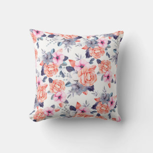 Almofada Coral roxo, cor-de-rosa-vivo, cor-de-água floral