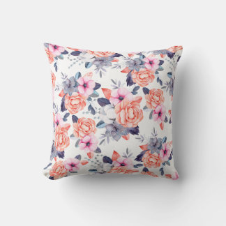 Almofada Coral roxo, cor-de-rosa-vivo, cor-de-água floral