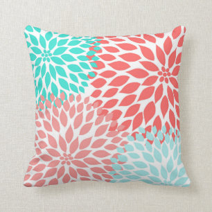 Almofada Coral Seafoam Teal Dahlia moderno decor floral
