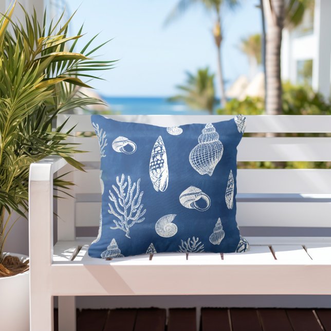 Almofada Coral Shells Blue White Outdoor Travesseiro (Criador carregado)