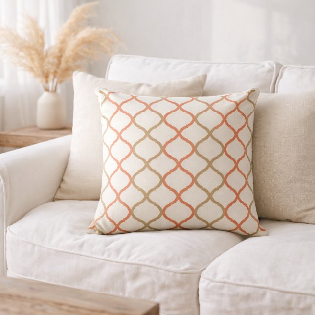Almofada Coral Tan Quatrefoil Pattern Moroccan Trellis   (Criador carregado)