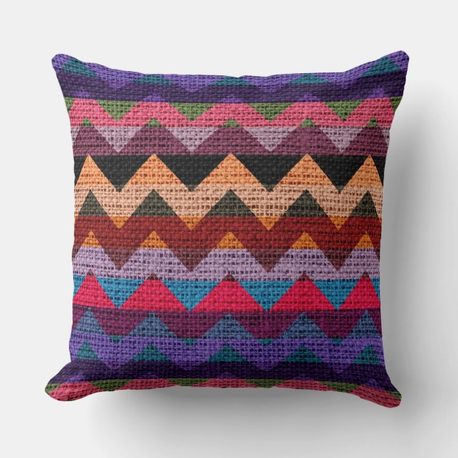 Almofada Corante Chevron Pattern Burlap Rustic Jute #5 (Frente)