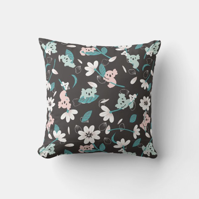 Almofada Corante Koala Pattern Cute Animal e Floral (Frente)
