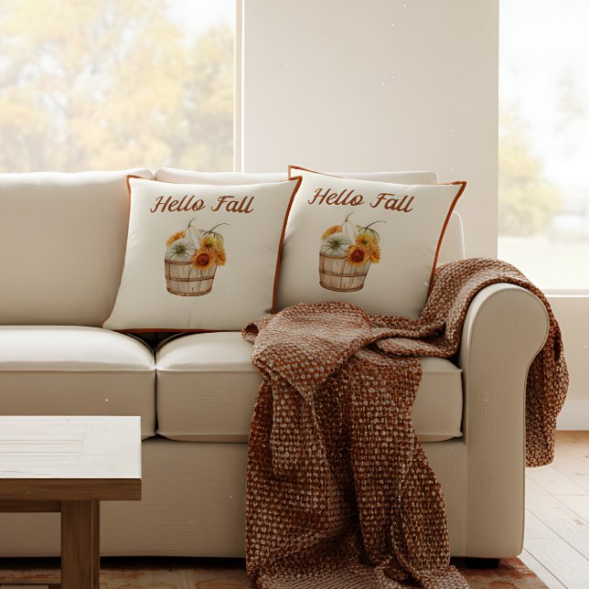 Almofada Cores de Queda de Aquarela Farmhouse Boho (Cute farmhouse pumpkin print throw pillow. )