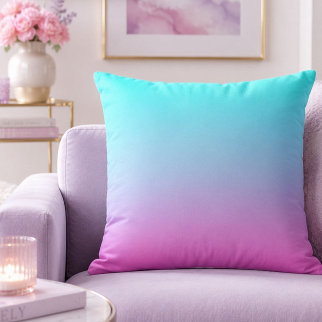 Almofada Cores de sereia gradiente roxo rosa aqua ombre (Mermaid colors gradient purple pink aqua ombre throw pillow)