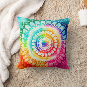 Almofada Cores do Arco-íris Tie Dye Retro Brilhante