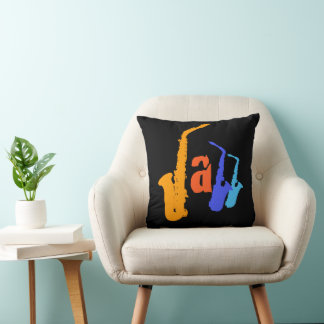 Almofada Cores do Travesseiro Negro da Ilustração Sax do Ja