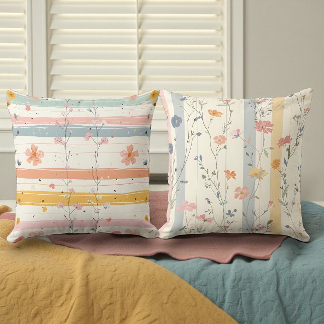 Almofada Cores Suaves de Aquarela Flores Dupla Face (Criador carregado)