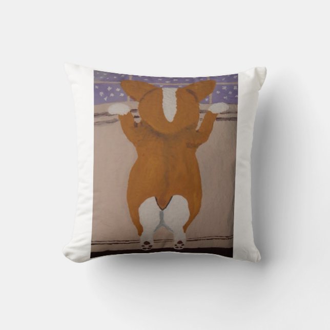 Almofada Corgi at Window Throw Pillow (Frente)