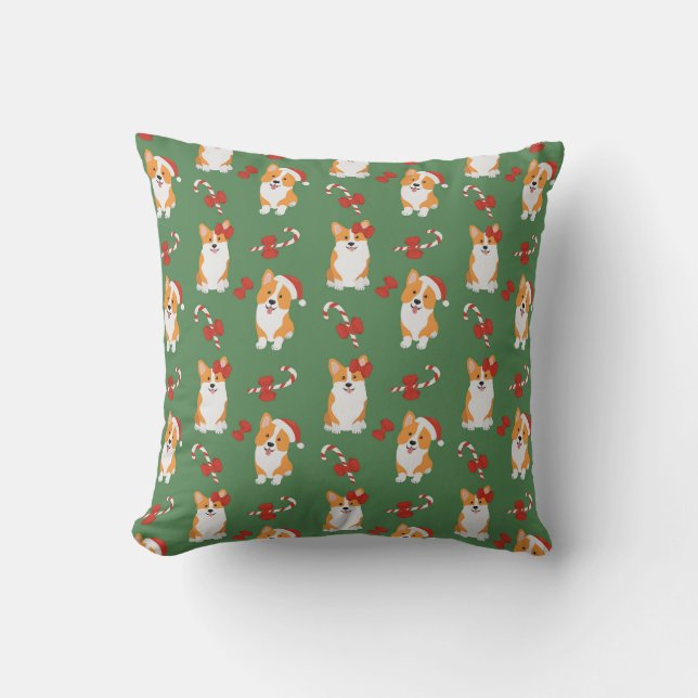 Almofada Corgi Christmas Candy Cane Pattern (Frente)