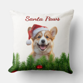 Almofada Corgi Christmas Throw Pillow – Santa Paws Design