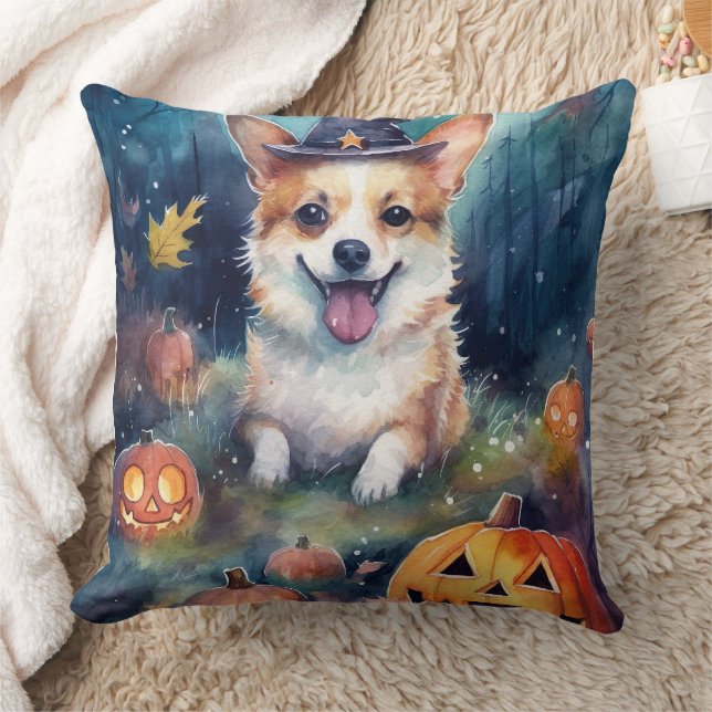 Almofada Corgi de Halloween com Abóboras Assustador (Cobertor)