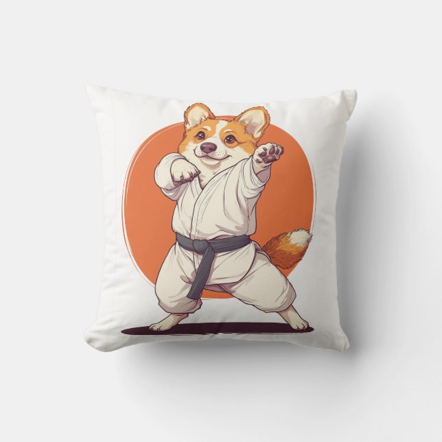 Almofada Corgi de Karatê � Cão de Artes Marciais (Frente)