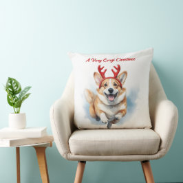 Almofada Corgi de Natal com galhadas de Reindeer saltando