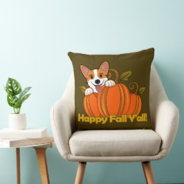Almofada Corgi diz Happy Fall Y'all!